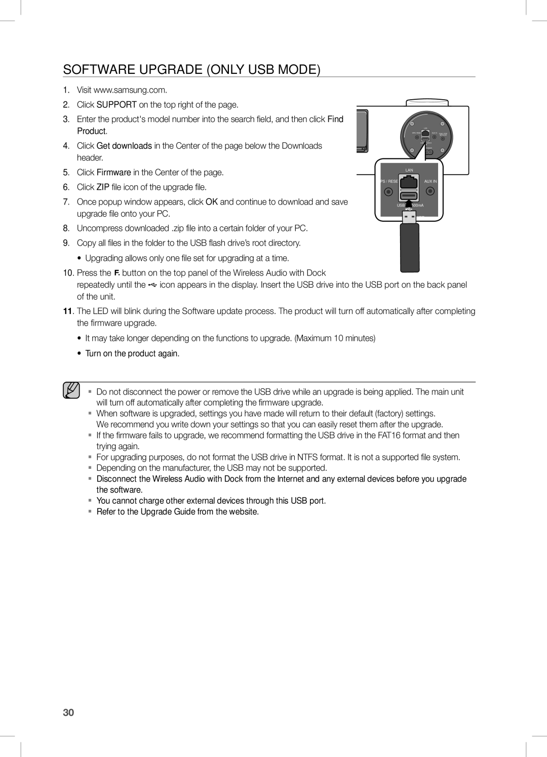 Samsung DA-E750/UM, DA-E750/KE, DA-E750/ZN manual SOftWare UPgraDe OnLy UsB MODe 