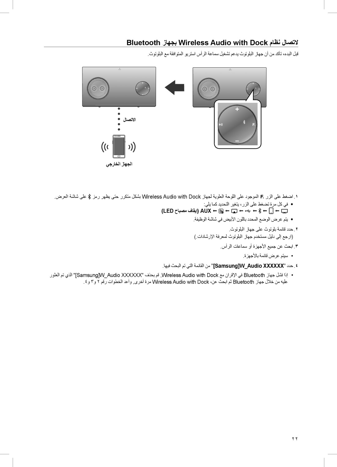 Samsung DA-E750/ZN, DA-E750/UM, DA-E750/KE Bluetooth زاهجب Wireless Audio with Dock ماظن لاصتلا, لاصتلاا يجراخلا زاهجلا 