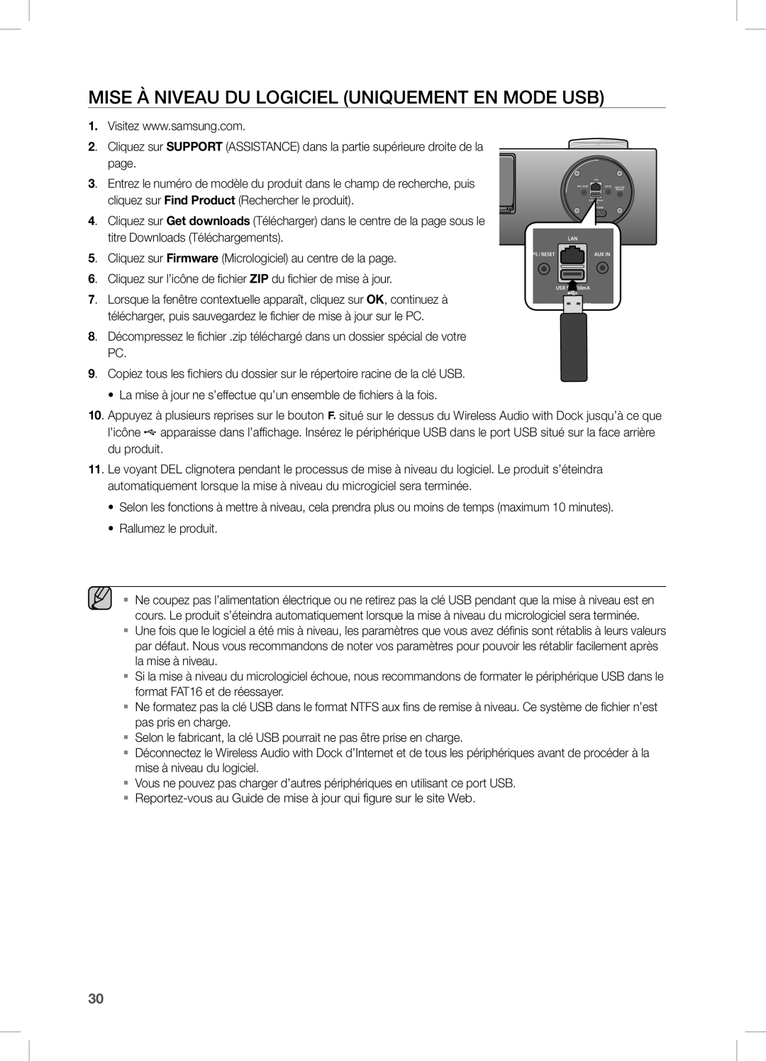 Samsung DA-E750/ZN MiSe À niVeAU DU LOGicieL UniQUeMenT en MODe USB, Cliquez sur Firmware Micrologiciel au centre de la 