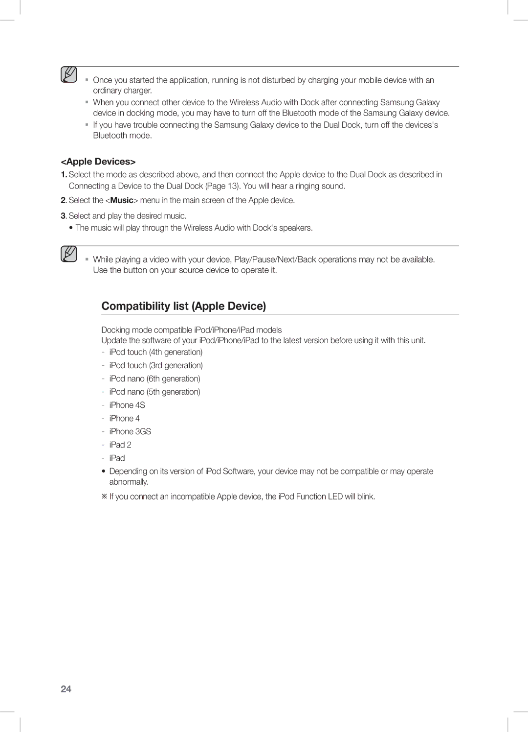 Samsung DA-E750/XV manual Compatibility list Apple Device, Apple Devices 