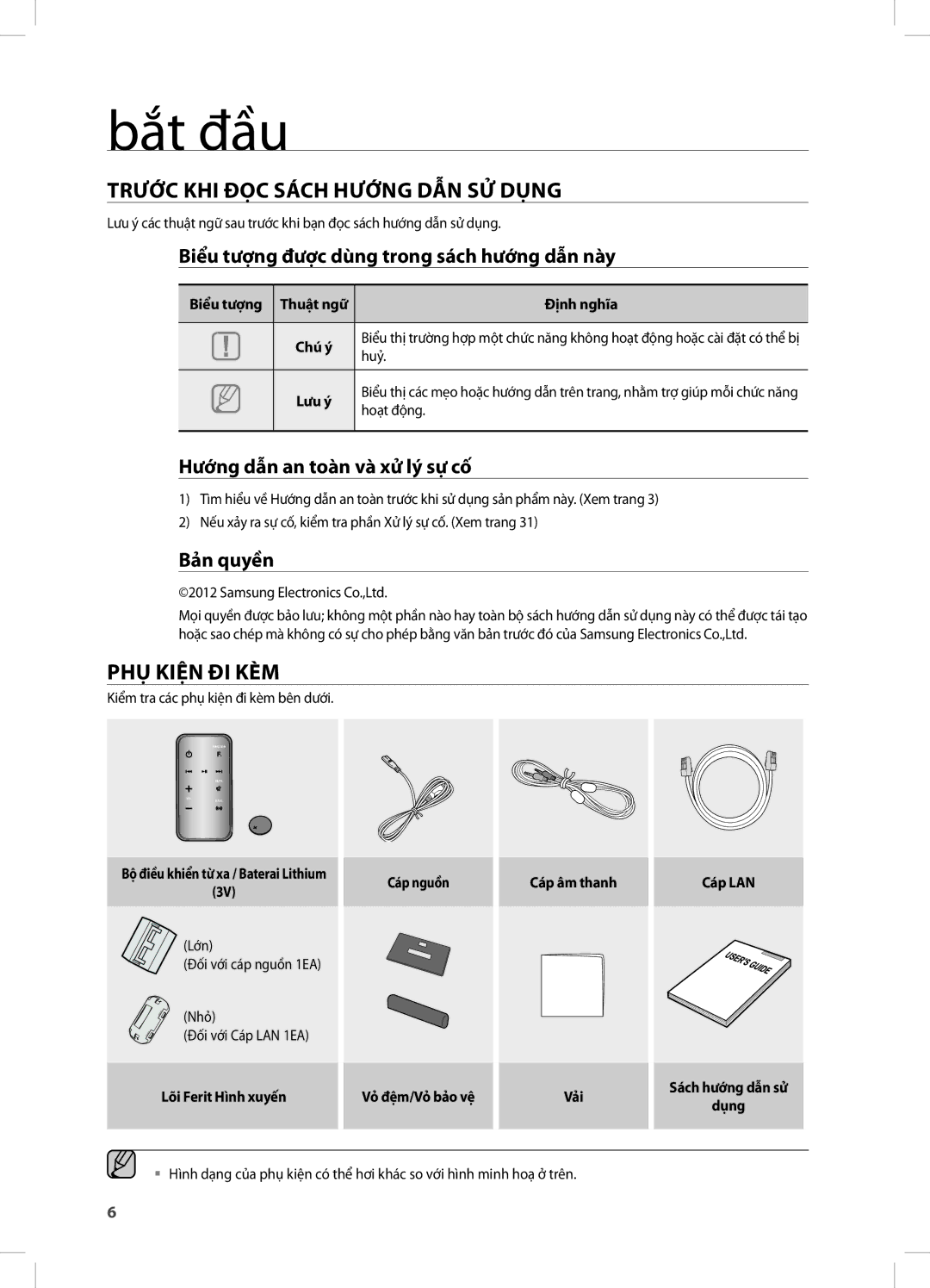 Samsung DA-E750/XV manual Bắt đầ u, Trước KHi ĐỌC SÁCH Hướng DẪN SỬ Dụng, PHỤ KiỆ N Đi KÈM 