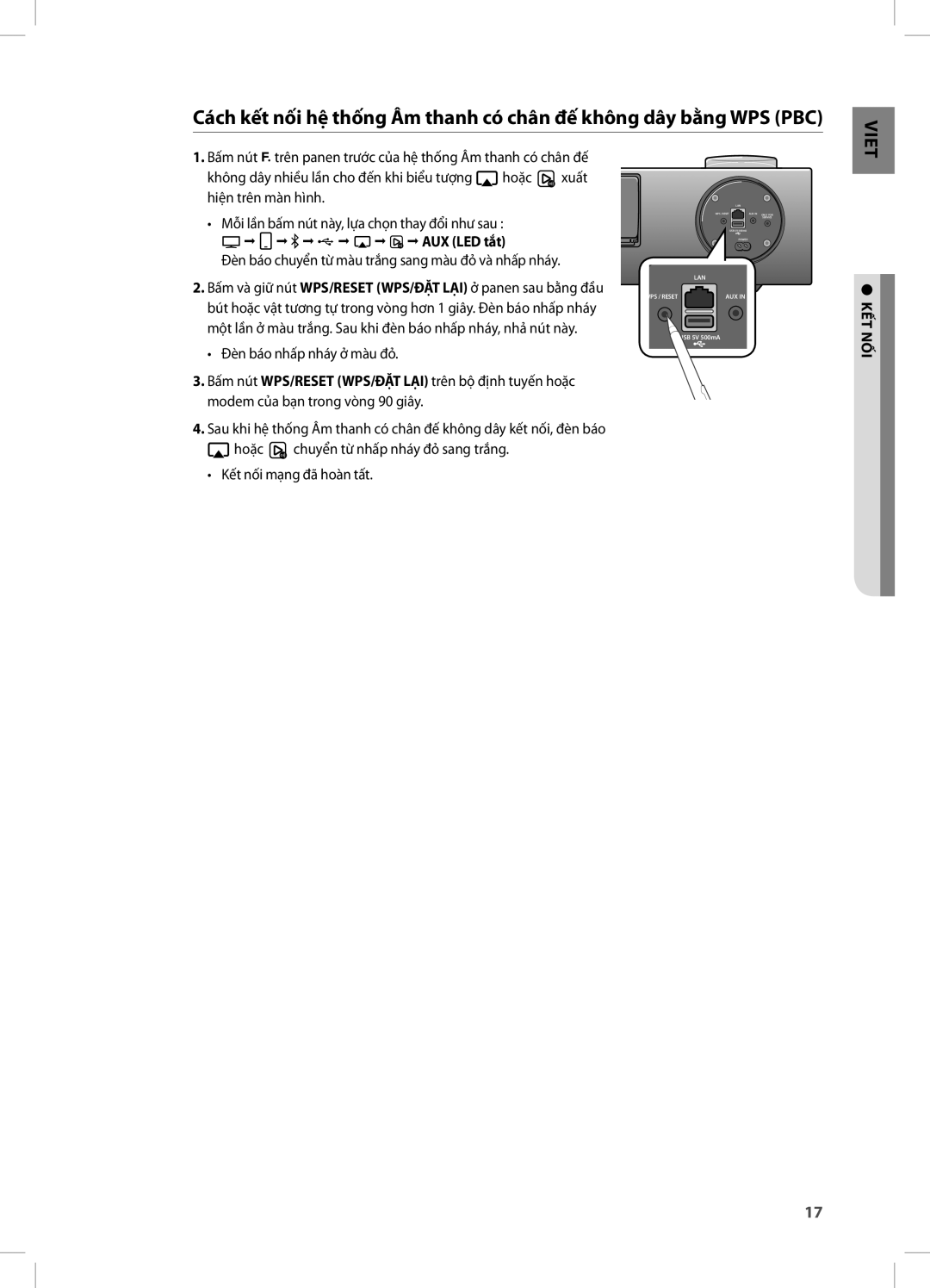 Samsung DA-E750/XV manual VieT, Đèn báo nhấp nháy ở màu đỏ 