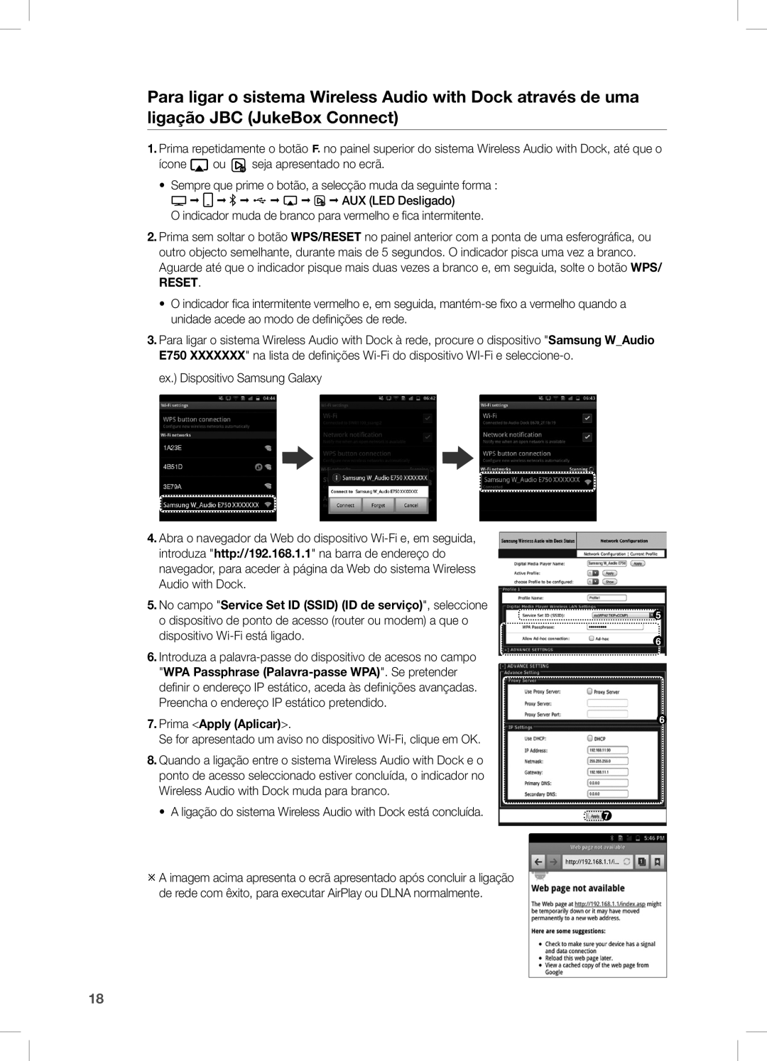 Samsung DA-E750/ZF manual No campo Service Set ID Ssid ID de serviço, seleccione, Prima Apply Aplicar 