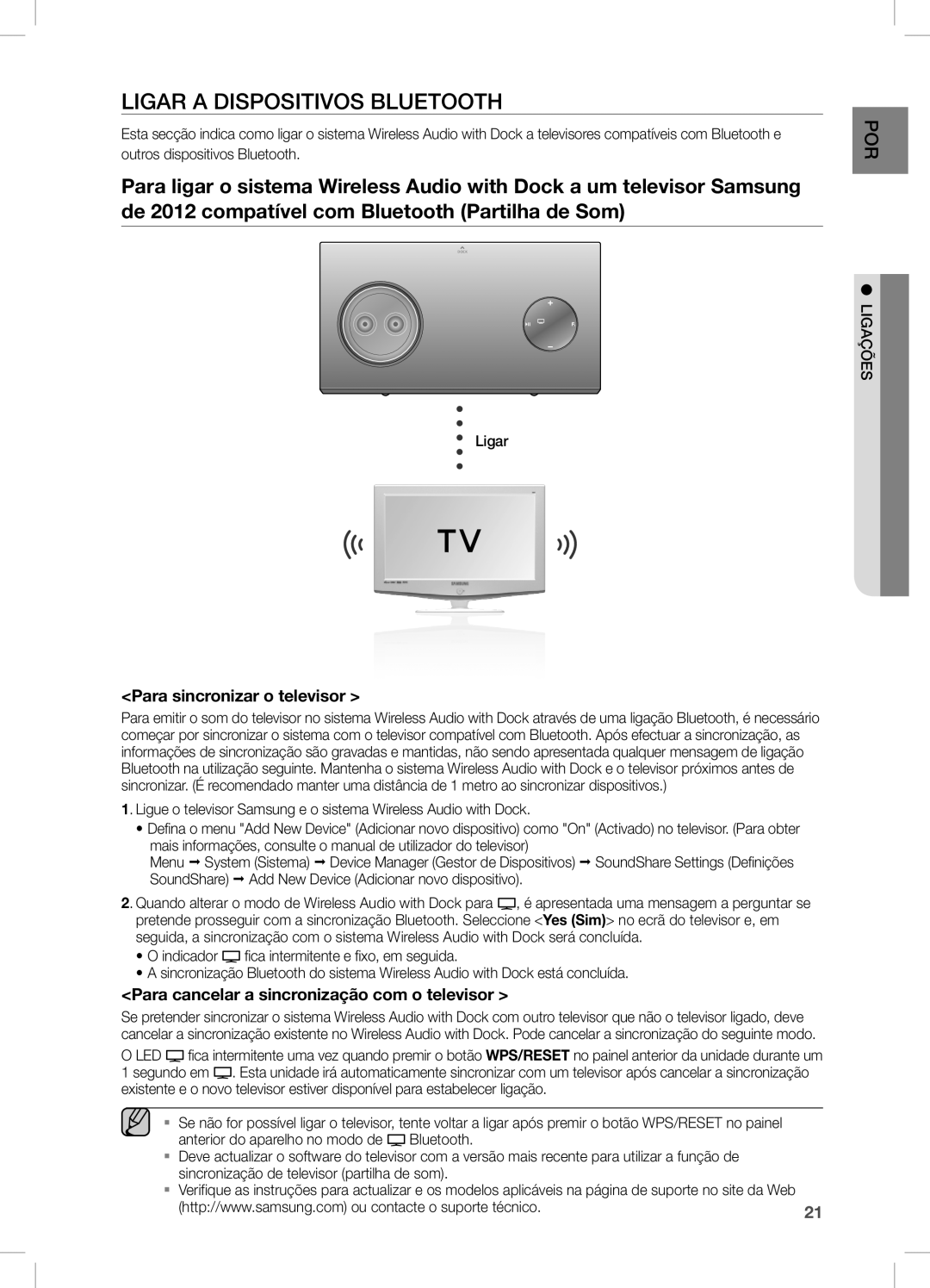 Samsung DA-E750/ZF manual LiGaR a DiSPOSiTiVOS BLUeTOOTH, Para sincronizar o televisor, Ligar 