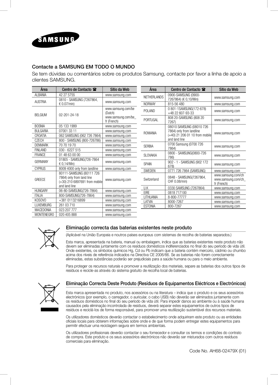 Samsung DA-E750/ZF manual Code No. AH68-02479X, Sítio da Web 