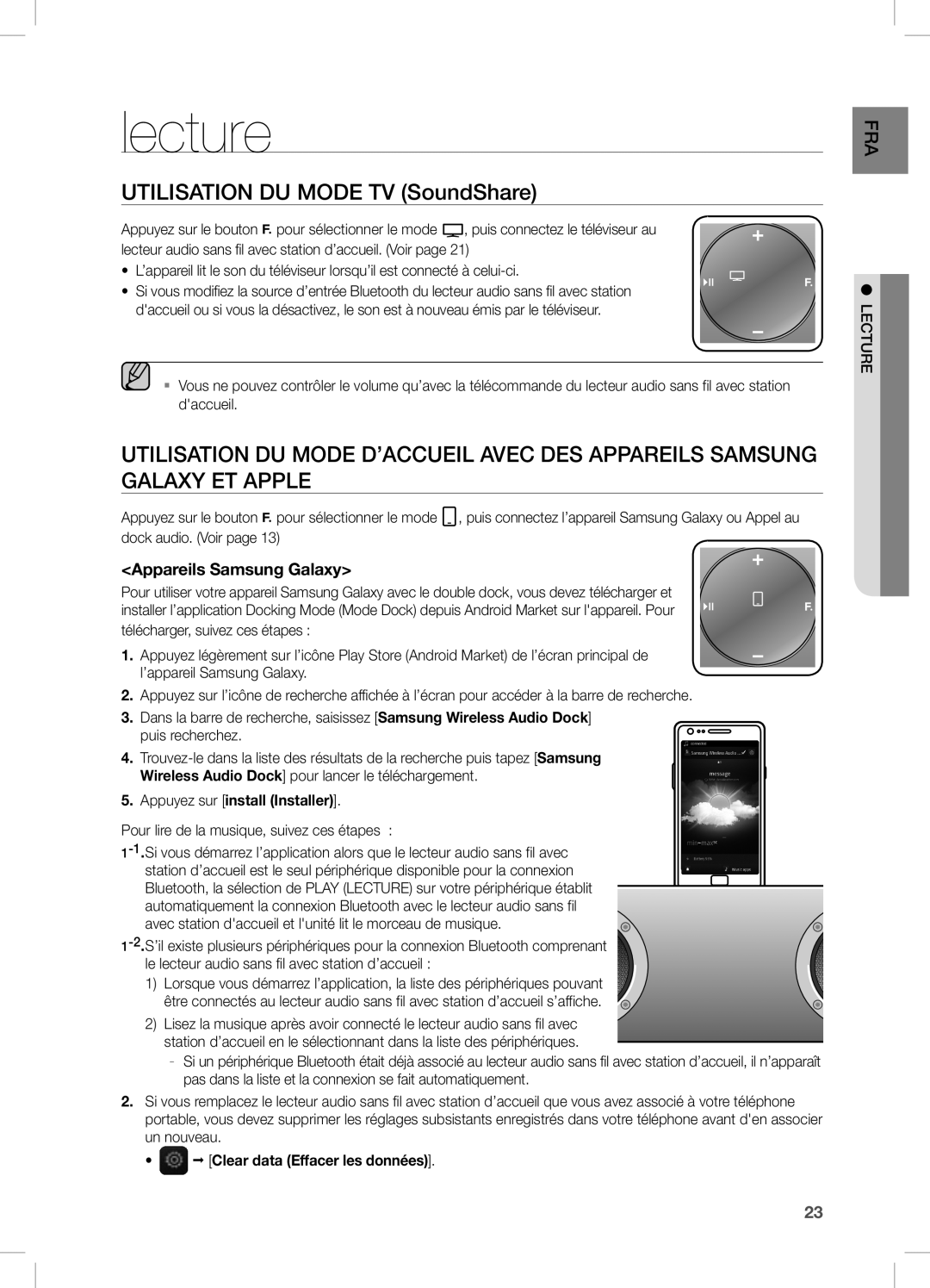 Samsung DA-E750/ZF Lecture, UTiLiSATiOn DU MODe TV SoundShare, Appareils Samsung Galaxy, Appuyez sur install Installer 