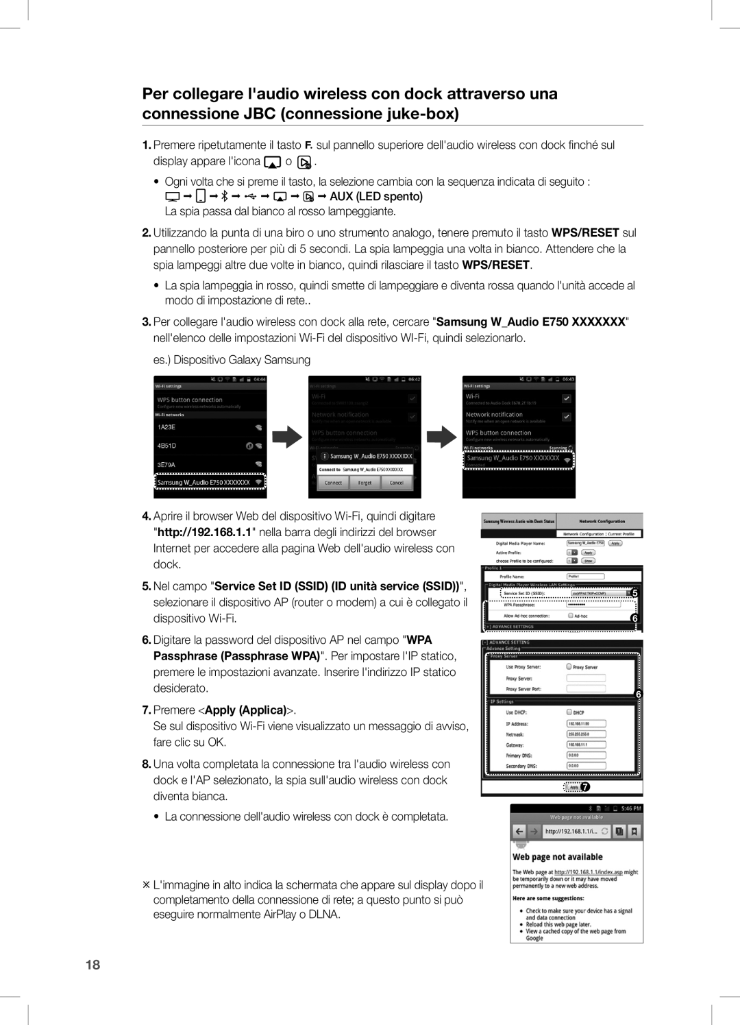 Samsung DA-E750/ZF manual Nel campo Service Set ID Ssid ID unità service Ssid, Premere Apply Applica 