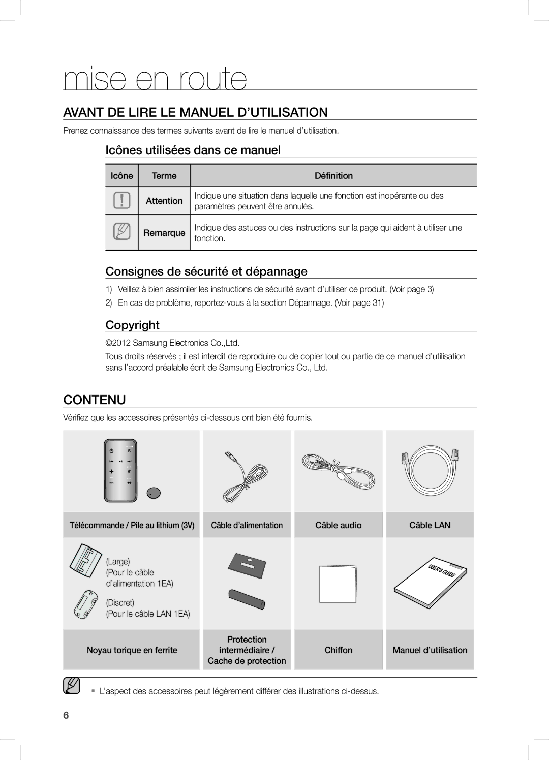 Samsung DA-E750/ZF manual Mise en route, AVAnT De LiRe Le MAnUeL D’UTiLiSATiOn, COnTenU 