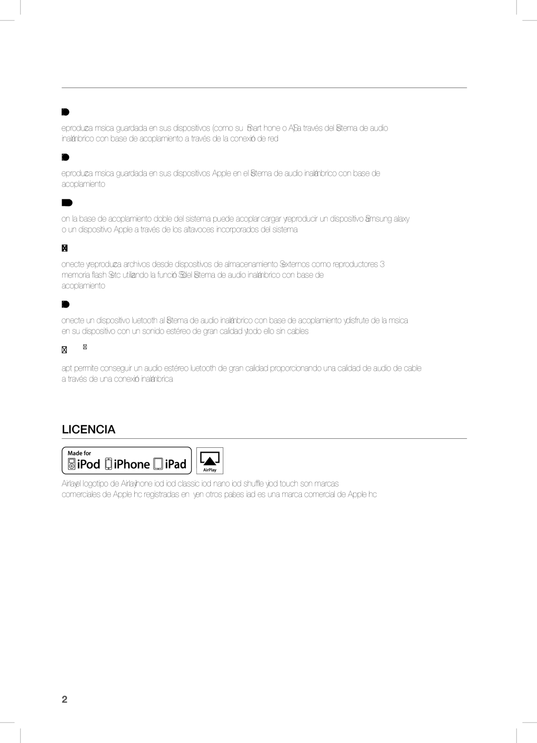 Samsung DA-E750/ZF manual Características, Licencia, Soporte de USB Host, Función Bluetooth 