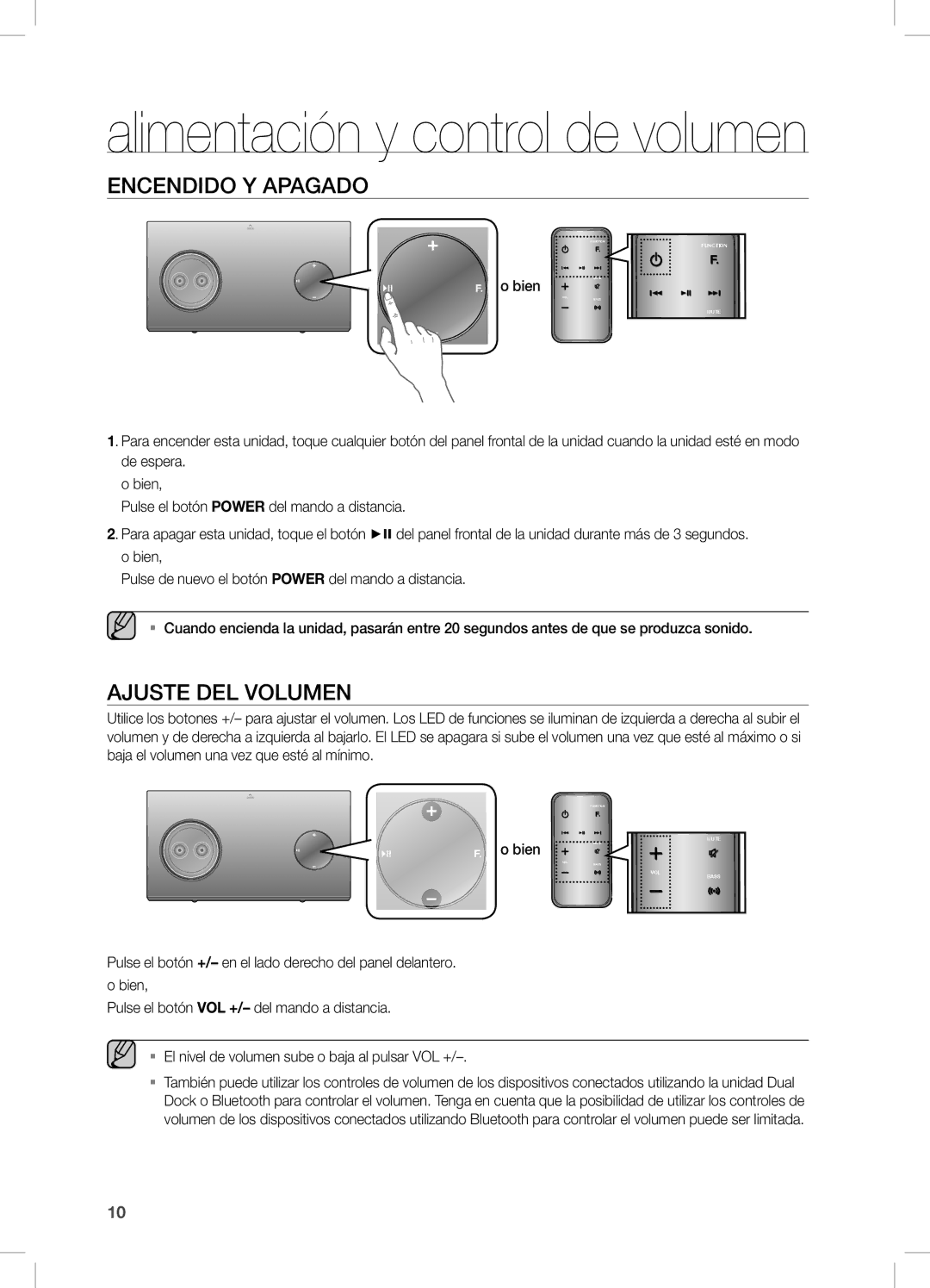 Samsung DA-E750/ZF manual EncenDiDO Y aPaGaDO, AJUSTe DeL VOLUMen, Bien 