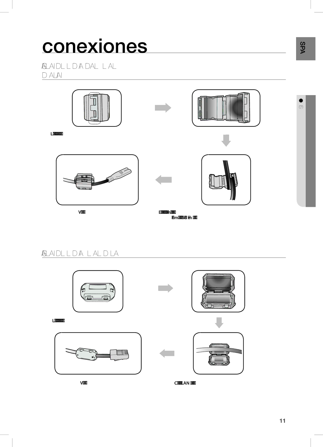 Samsung DA-E750/ZF manual Conexiones, InSTaLaciÓn DeL nÚcLeO De FeRRiTa en eL caBLe De Lan, COneXiOneS 