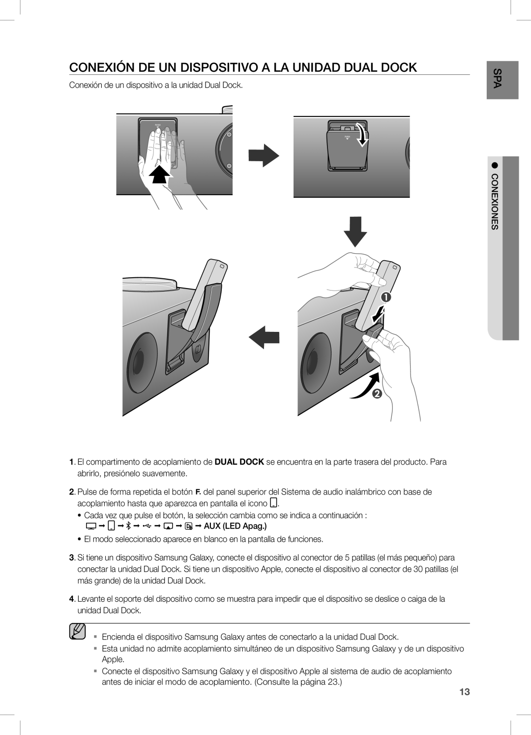 Samsung DA-E750/ZF COneXiÓn De Un DiSPOSiTiVO a La UniDaD DUaL DOcK, Conexión de un dispositivo a la unidad Dual Dock 