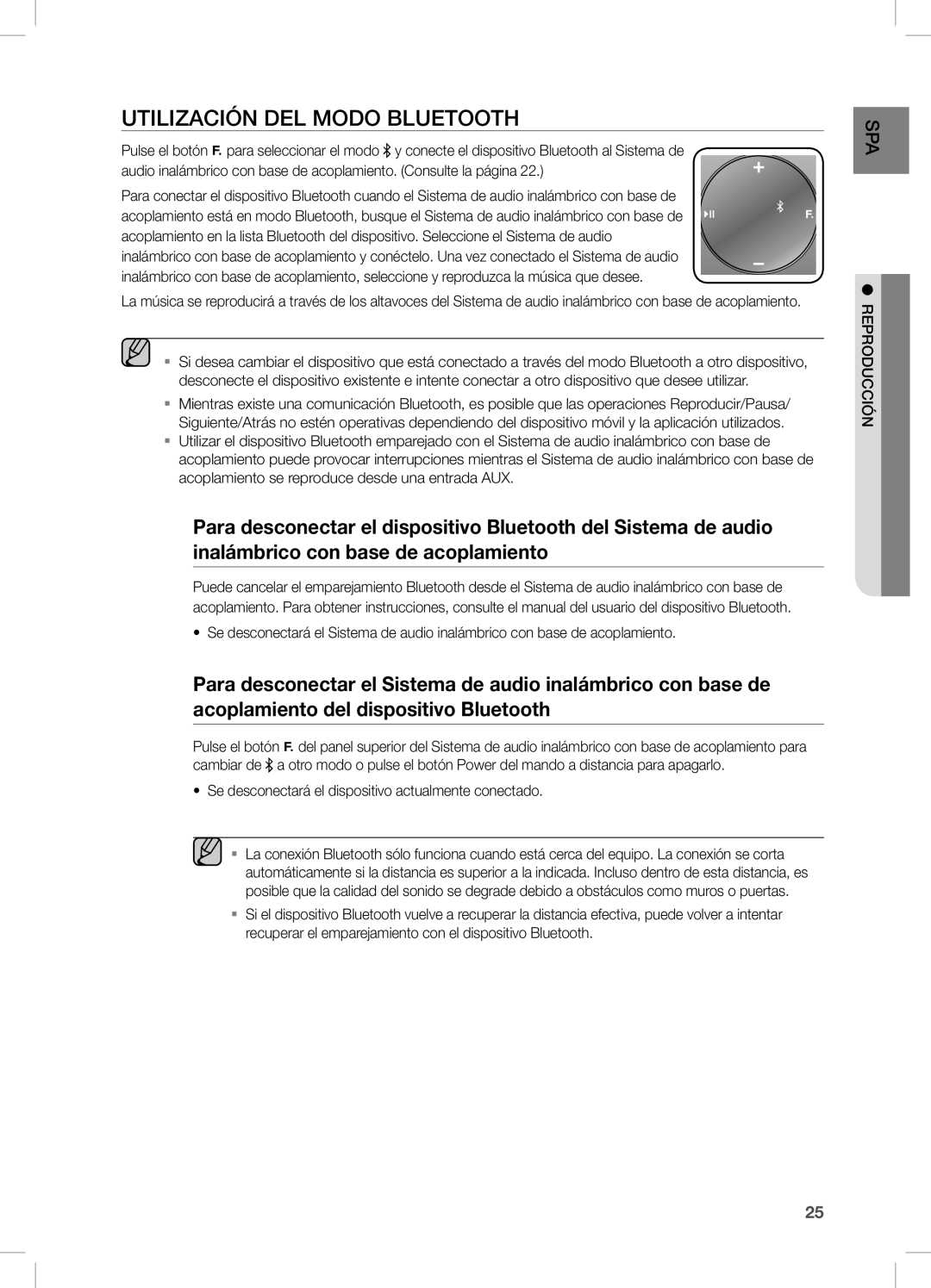 Samsung DA-E750/ZF manual Utilización DEL Modo Bluetooth, Se desconectará el dispositivo actualmente conectado 