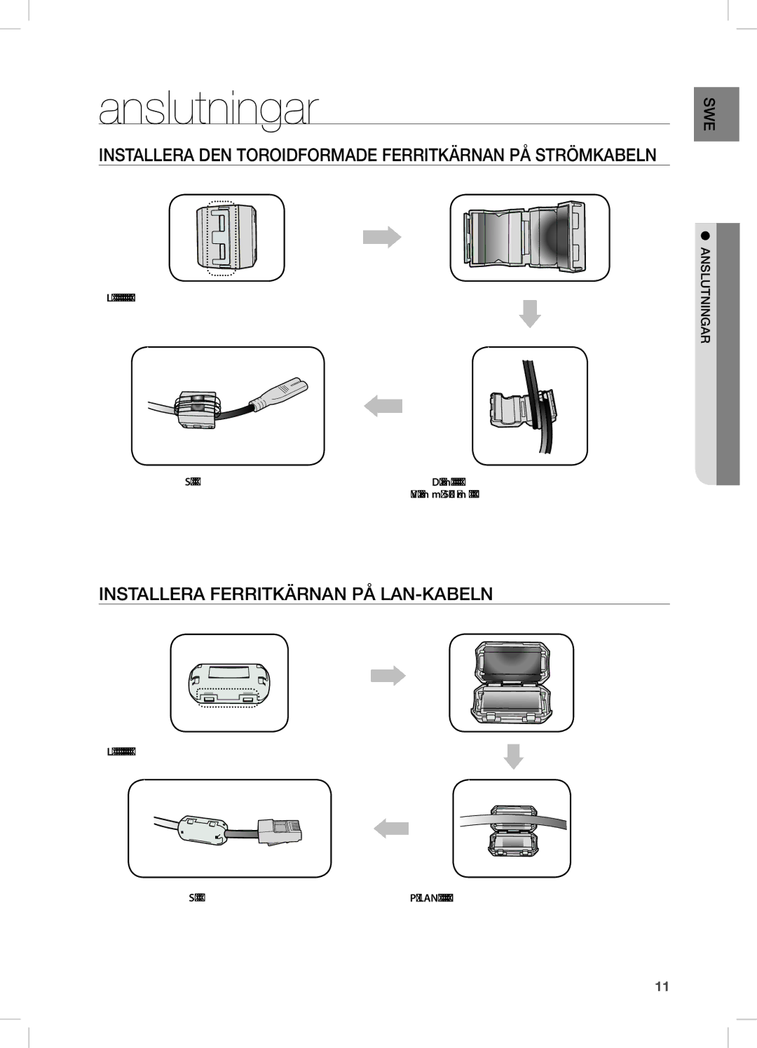 Samsung DA-E750/XE, DA-E751/XE manual Anslutningar, InsTALLeRA Den TOROiDFORMADe FeRRiTKÄRnAn PÅ sTRÖMKABeLn, AnsLUTninGAR 