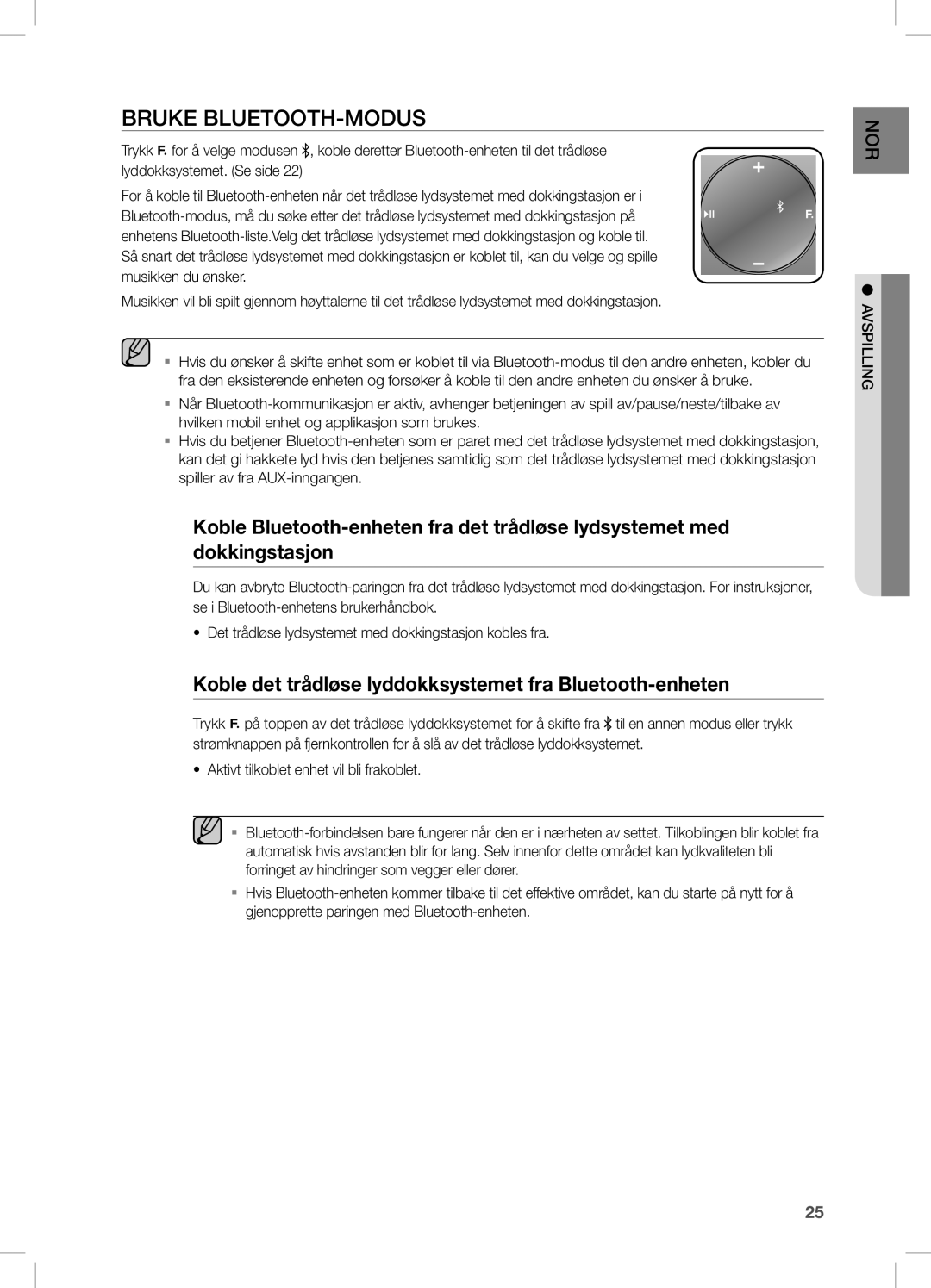 Samsung DA-E750/XE, DA-E751/XE manual Bruke BLUETOOTH-MODUS, Koble det trådløse lyddokksystemet fra Bluetooth-enheten 