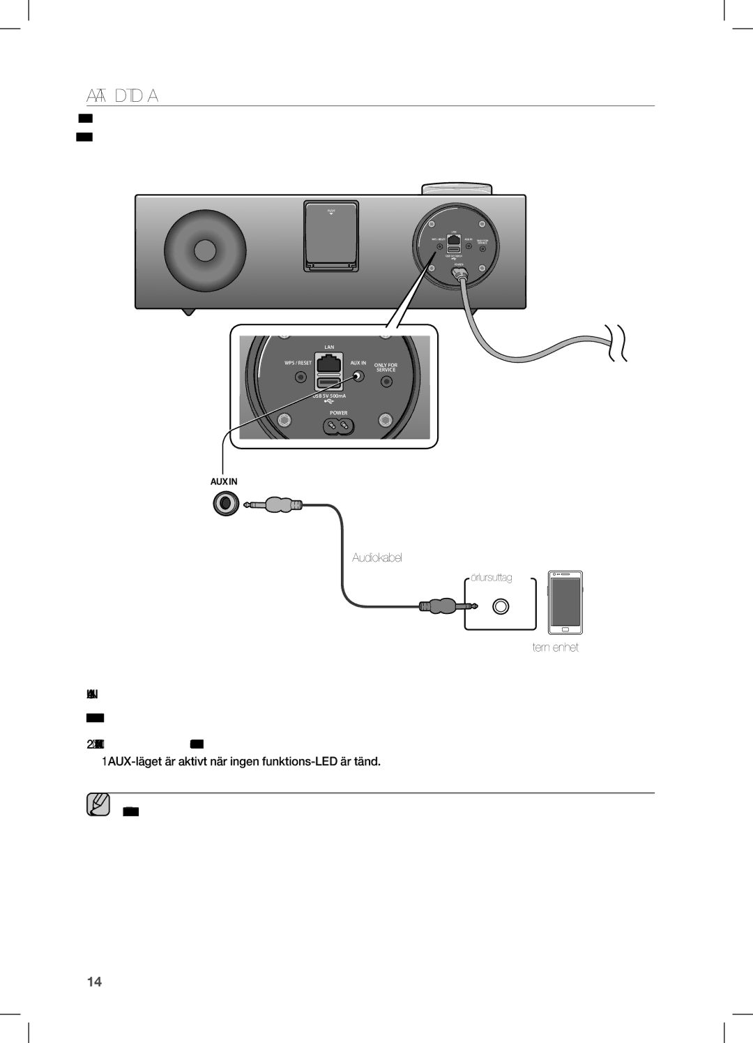 Samsung DA-E751/XE, DA-E750/XE manual AnsLUTA en LjUDenHeT MeD AUX, Extern enhet 