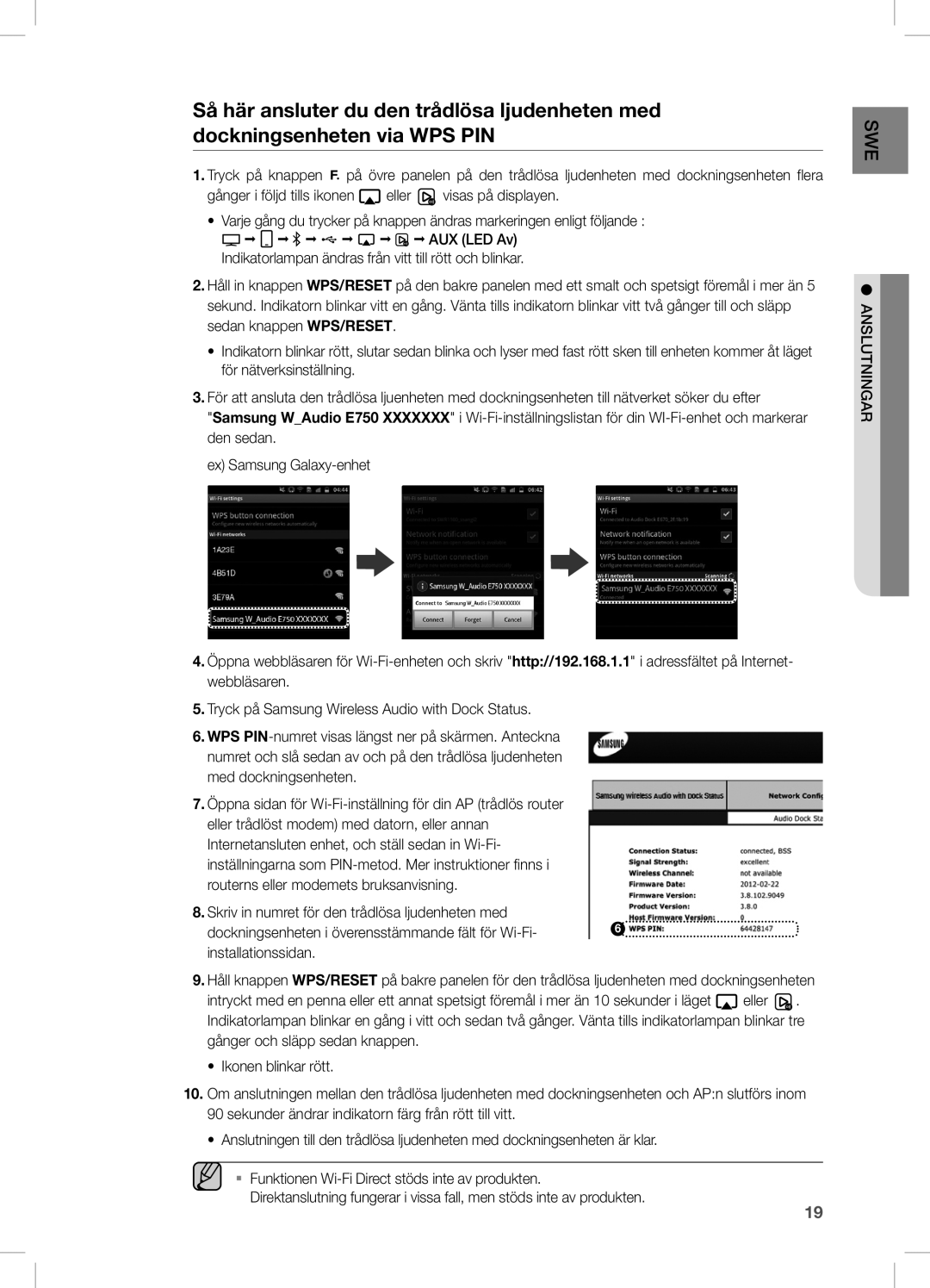 Samsung DA-E750/XE, DA-E751/XE manual Installationssidan, SWE garnin lut ans 