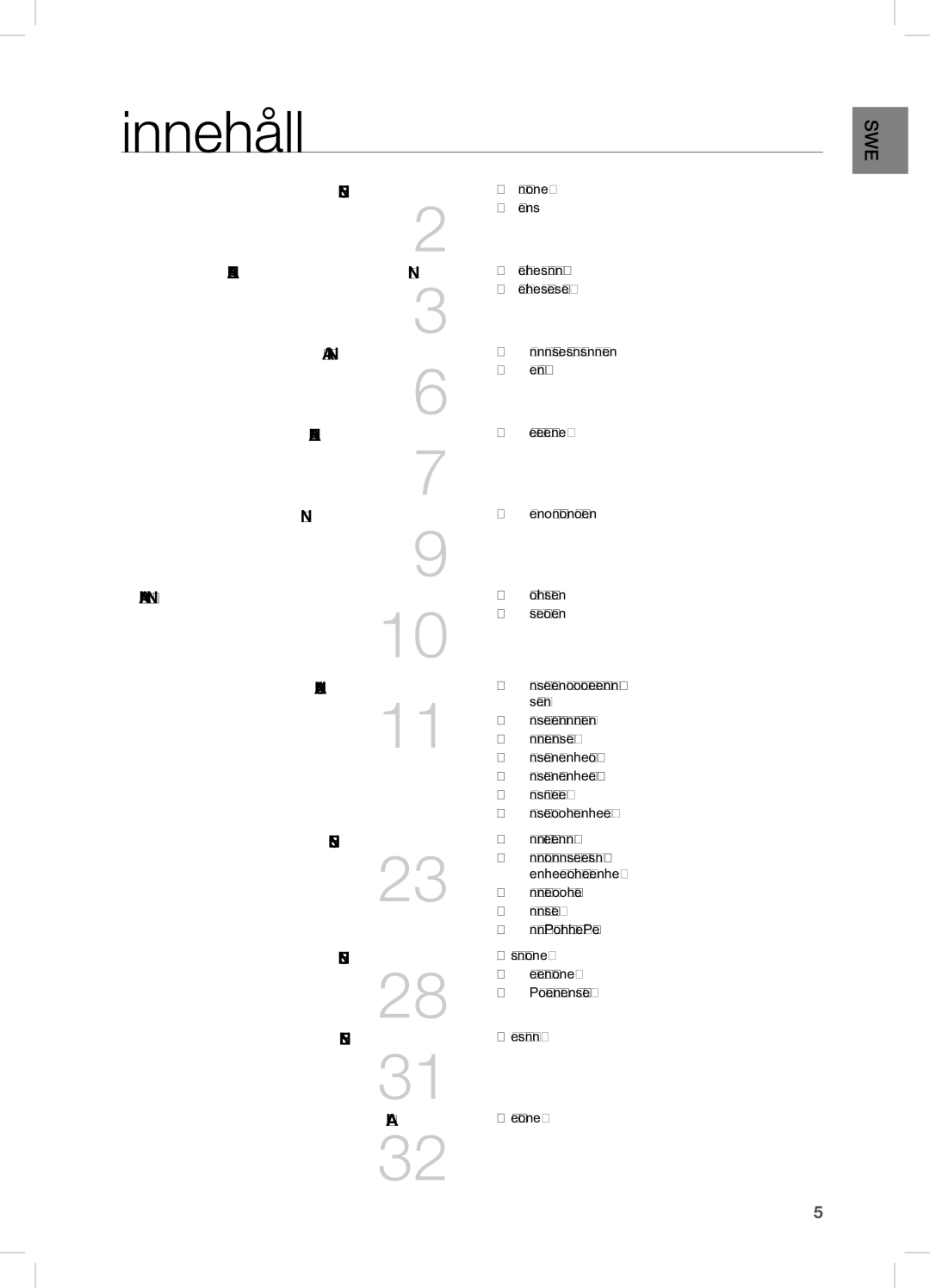 Samsung DA-E750/XE, DA-E751/XE manual Innehåll, Funktioner, Bilaga 