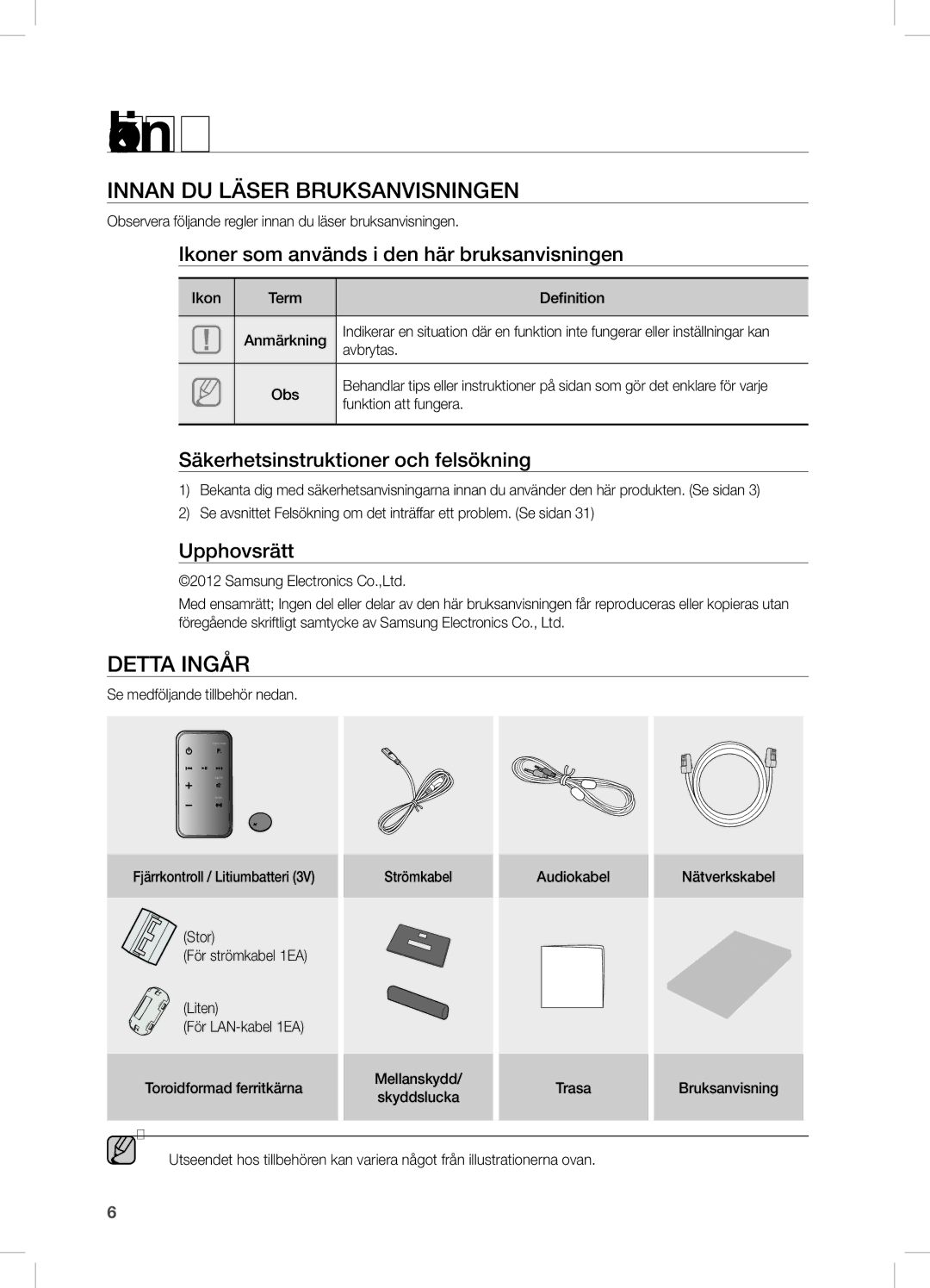 Samsung DA-E751/XE, DA-E750/XE manual Komma igång, InnAn DU LÄseR BRUKsAnVisninGen, DeTTA inGÅR 