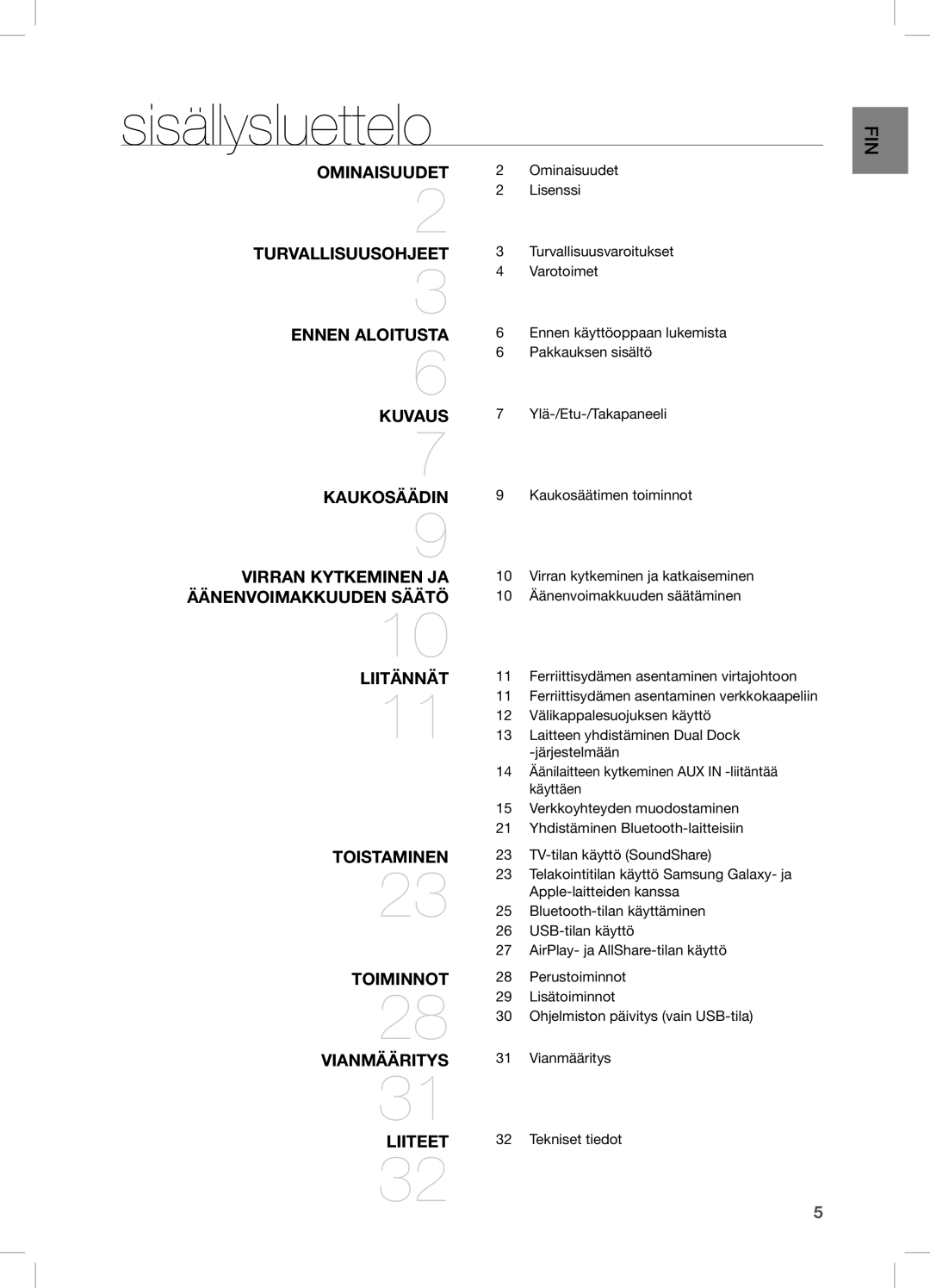 Samsung DA-E750/XE, DA-E751/XE manual Sisällysluettelo, Liiteet 