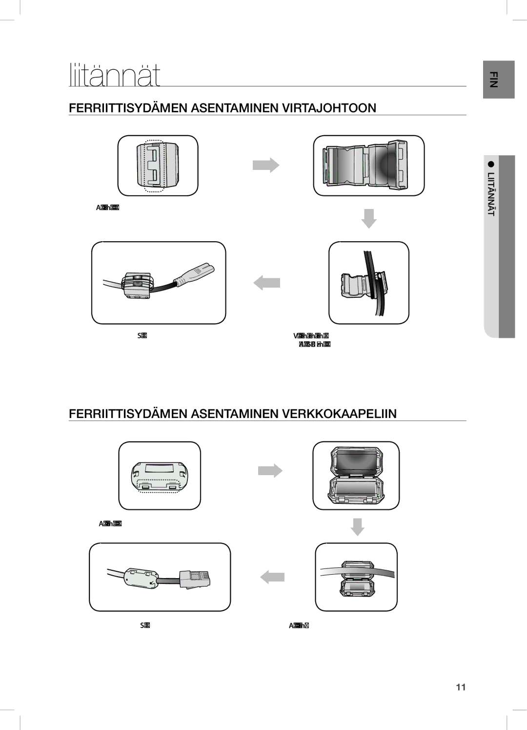 Samsung DA-E750/XE Liitännät, FeRRiiTTisYDÄMen AsenTAMinen ViRTAJOHTOOn, FeRRiiTTisYDÄMen AsenTAMinen VeRKKOKAAPeLiin 