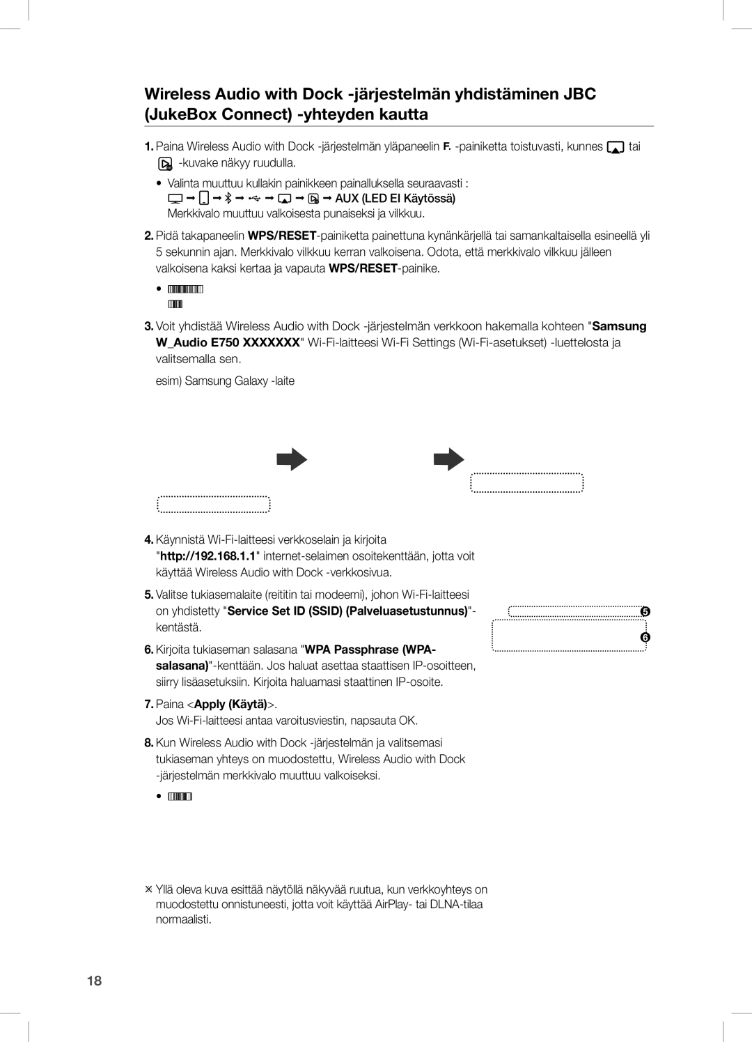 Samsung DA-E751/XE, DA-E750/XE manual Kentästä, Jos Wi-Fi-laitteesi antaa varoitusviestin, napsauta OK 