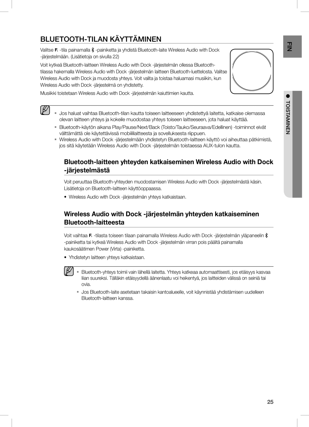 Samsung DA-E750/XE, DA-E751/XE manual BLUETOOTH-TILAN Käyttäminen 