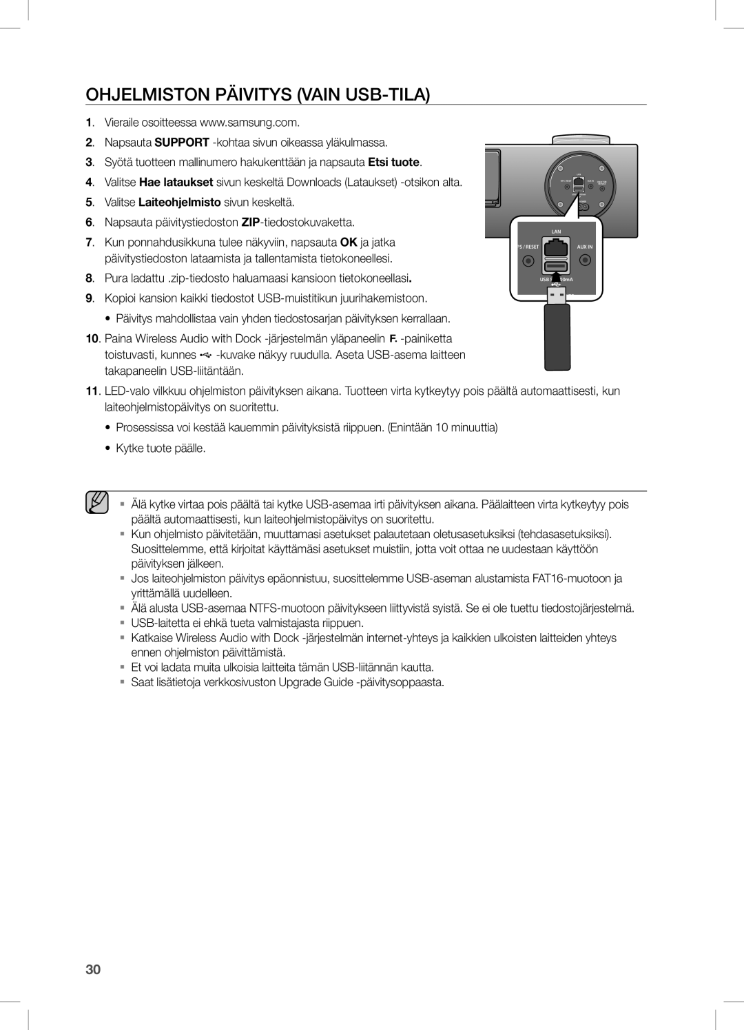 Samsung DA-E751/XE, DA-E750/XE manual OHJeLMisTOn PÄiViTYs VAin UsB-TiLA 