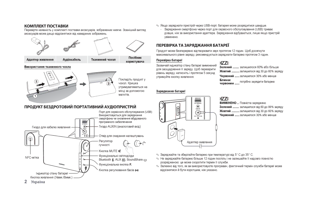 Samsung DA-F60/RU manual Перевірка ТА Заряджання Батареї, Продукт Бездротовий Портативний Аудіопристрій 