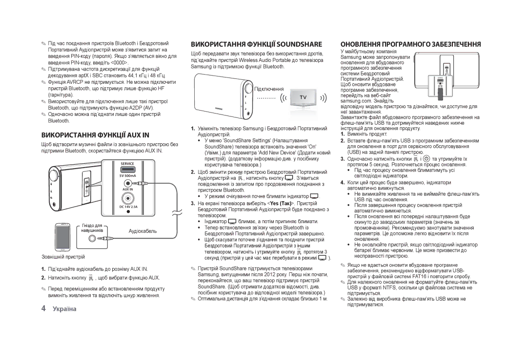 Samsung DA-F60/RU manual Використання Функції AUX, Використання Функції Soundshare 