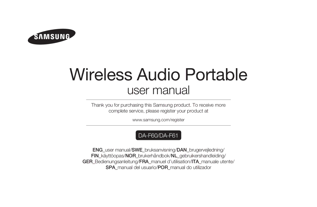 Samsung DA-F60/XN, DA-F61/EN, DA-F61/XN, DA-F60/EN, DA-F61/TK, DA-F60/ZF, DA-F61/ZF, DA-F60/XE manual Wireless Audio Portable 