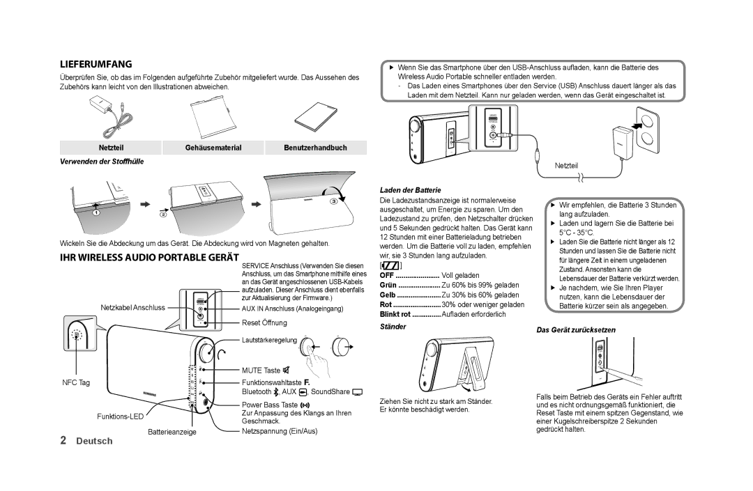 Samsung DA-F60/XN, DA-F61/EN, DA-F61/XN, DA-F60/EN, DA-F61/TK manual Lieferumfang, Ihr Wireless Audio Portable gerät, Deutsch 