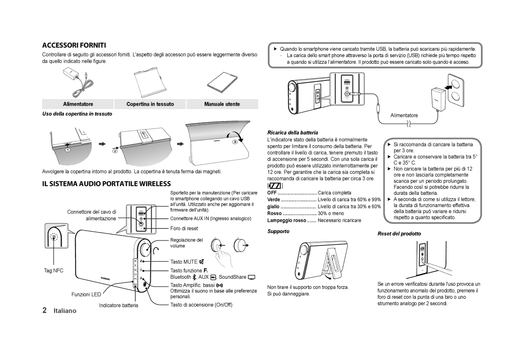 Samsung DA-F60/ZF, DA-F61/EN, DA-F60/XN, DA-F61/XN manual Accessori forniti, Il Sistema Audio Portatile Wireless, Italiano 