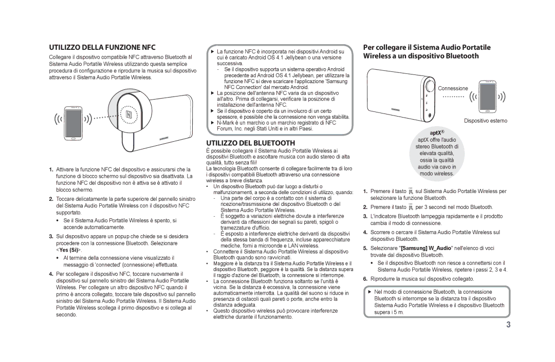 Samsung DA-F61/ZF, DA-F61/EN, DA-F60/XN, DA-F61/XN, DA-F60/EN manual Ita, Utilizzo della funzione NFC, Utilizzo del Bluetooth 