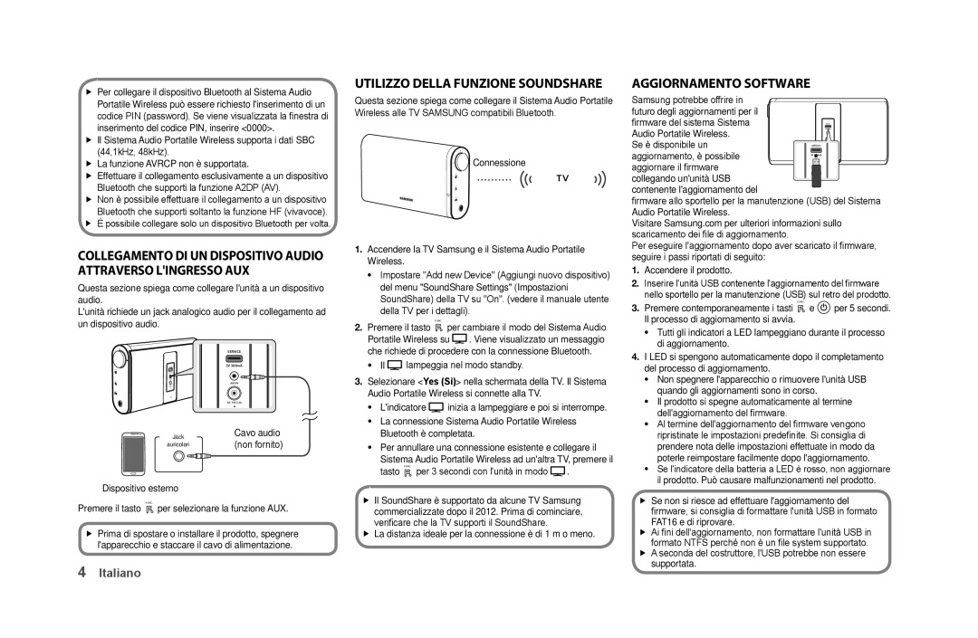 Samsung DA-F60/XE, DA-F61/EN, DA-F60/XN, DA-F61/XN, DA-F60/EN manual Utilizzo dellA funzione soundshAre, AGGiornAmento softWAre 