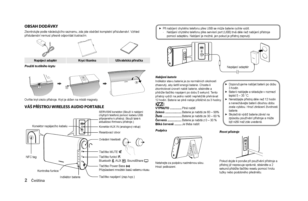 Samsung DA-F60/EN, DA-F61/EN, DA-F60/XN, DA-F61/XN, DA-F61/TK Obsah dodávky, Váš přístroj Wireless Audio Portable, Čeština 