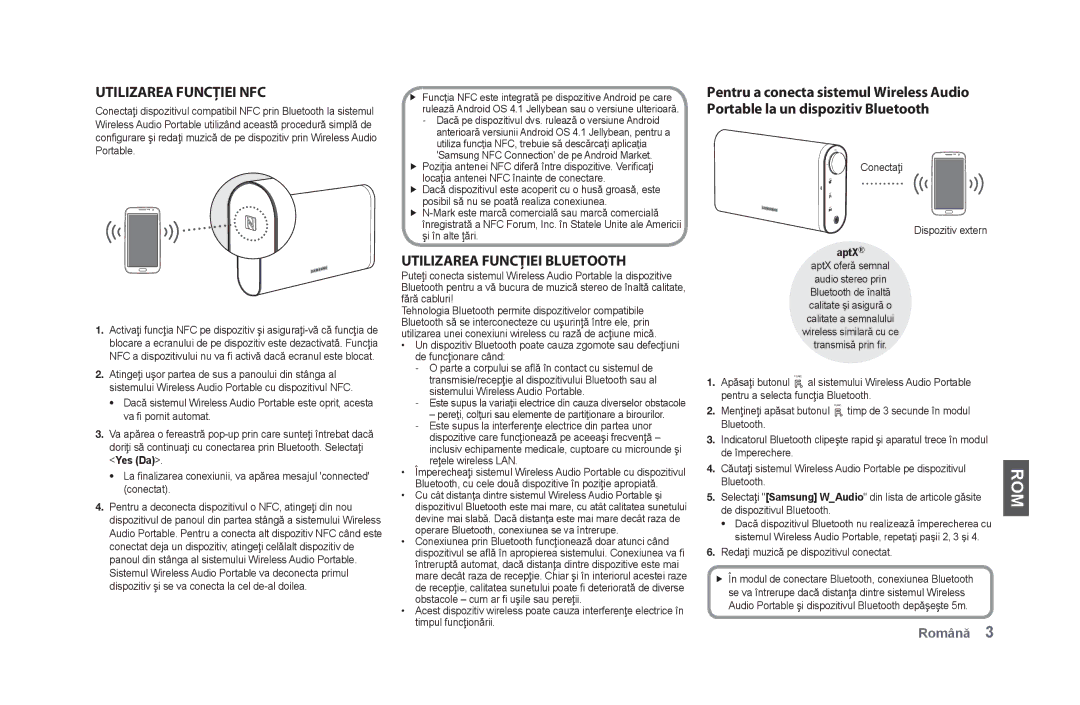 Samsung DA-F60/XE, DA-F61/EN, DA-F60/XN, DA-F61/XN, DA-F60/EN Utilizarea funcţiei NFC, Utilizarea funcţiei Bluetooth, Yes Da 