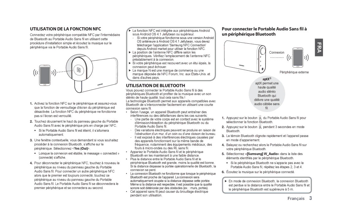 Samsung DA-F60/XE, DA-F61/EN Fra, Utilisation de la fonction NFC, Utilisation de Bluetooth, Connexion Périphérique externe 