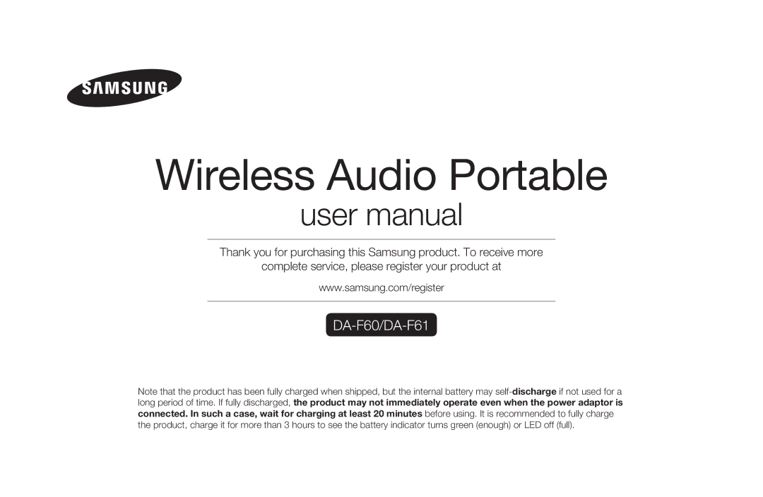 Samsung DA-F61/XN, DA-F61/EN, DA-F61/TK manual Wireless Audio Portable 