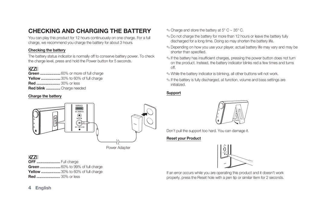 Samsung DA-F61/SQ, DA-F60/SQ manual Checking and Charging the Battery 