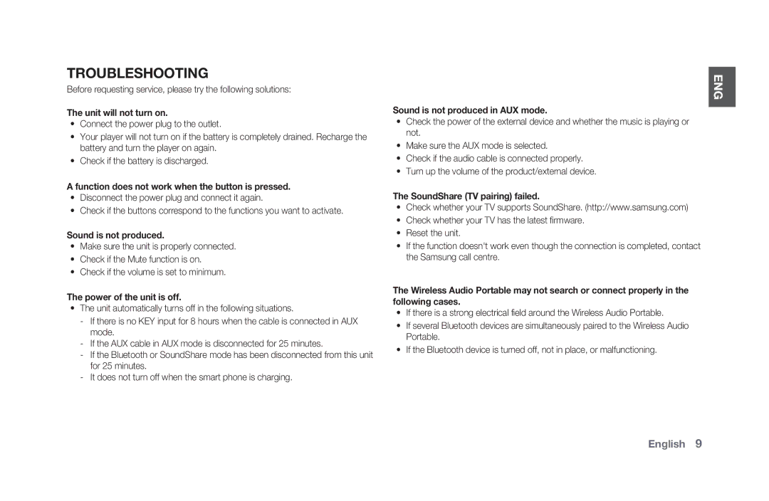 Samsung DA-F60/SQ, DA-F61/SQ manual Troubleshooting 