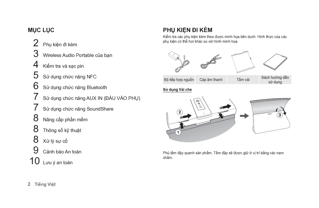 Samsung DA-F61/XV manual Mục Lục, PHỤ Kiện ĐI KÈM, Sử dụng Vải che 