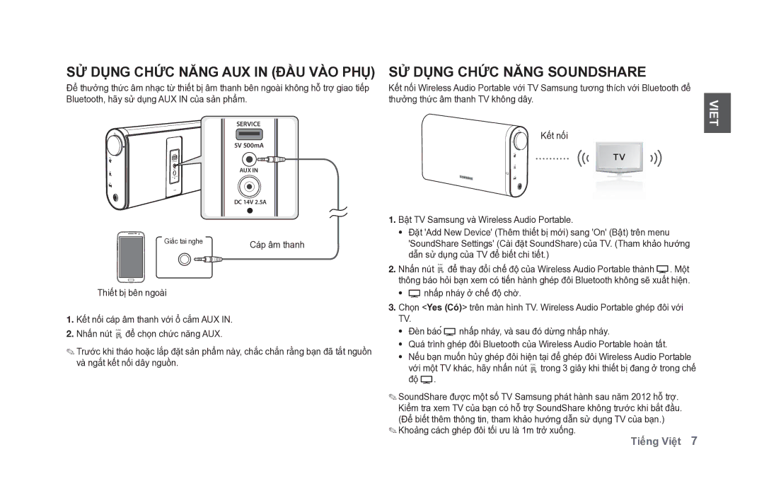 Samsung DA-F61/XV manual SỬ Dụng Chức Năng AUX in ĐẦU VÀO PHỤ, SỬ Dụng Chức Năng Soundshare 