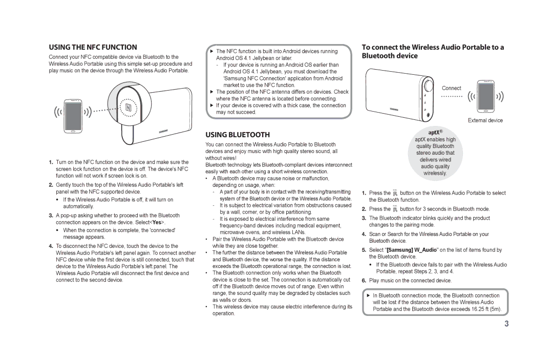 Samsung DA F60, DA FM60C user manual Using the NFC function, Using Bluetooth, Connect External device, AptX 