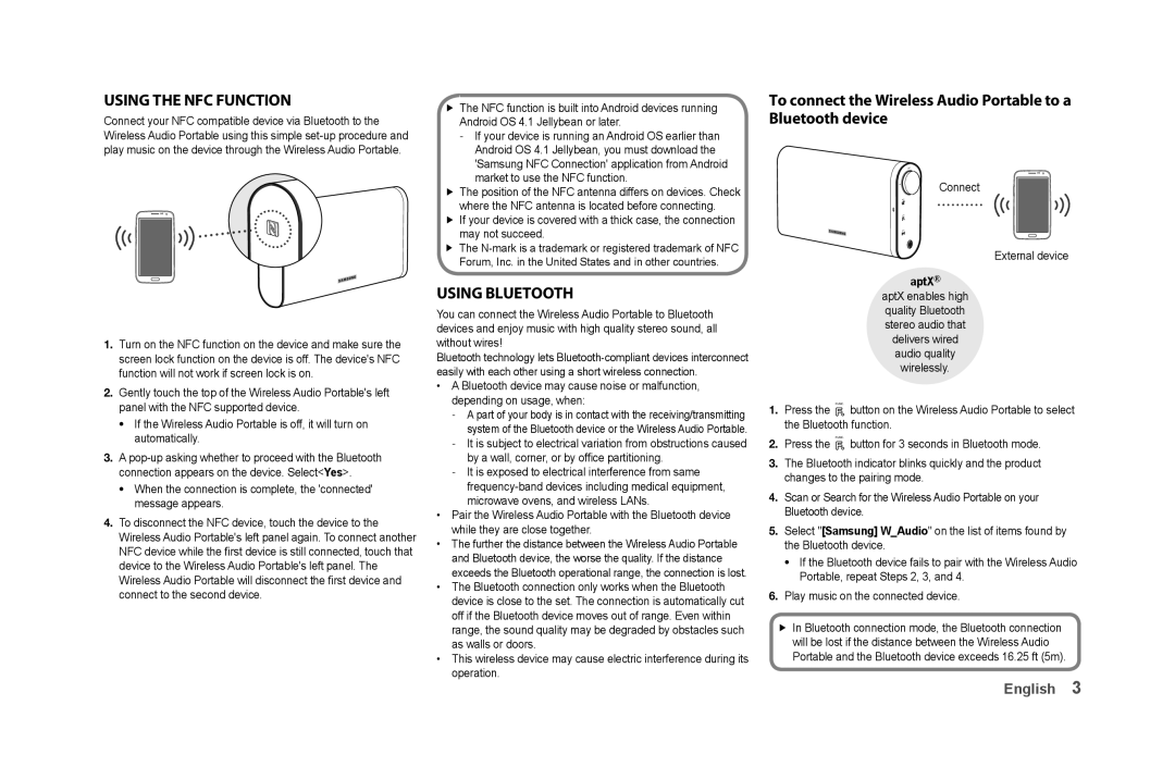 Samsung DA-FM61C user manual Using the NFC function, Using Bluetooth, English 