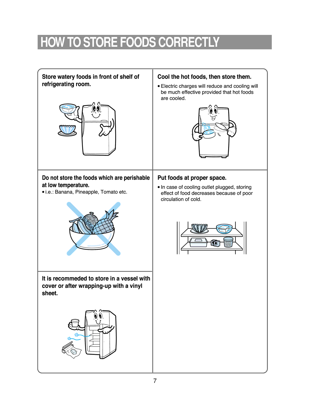 Samsung DA68-01258A owner manual HOW to Store Foods Correctly 