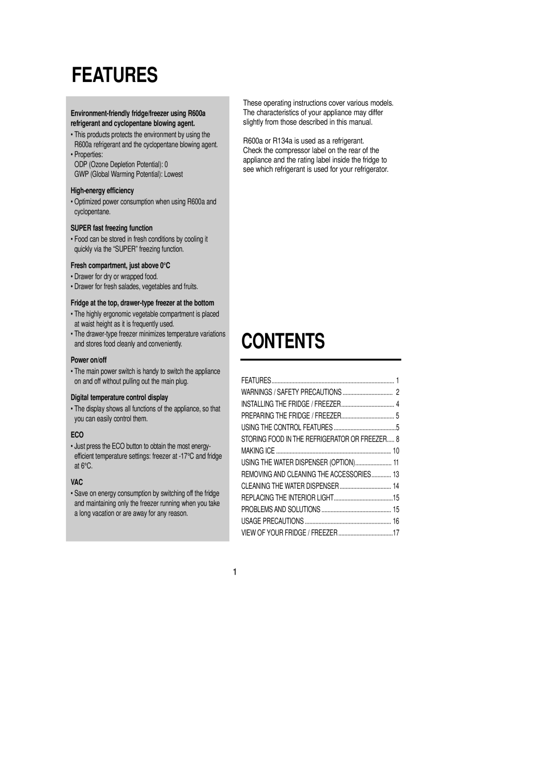 Samsung DA68-01281A manual Features 