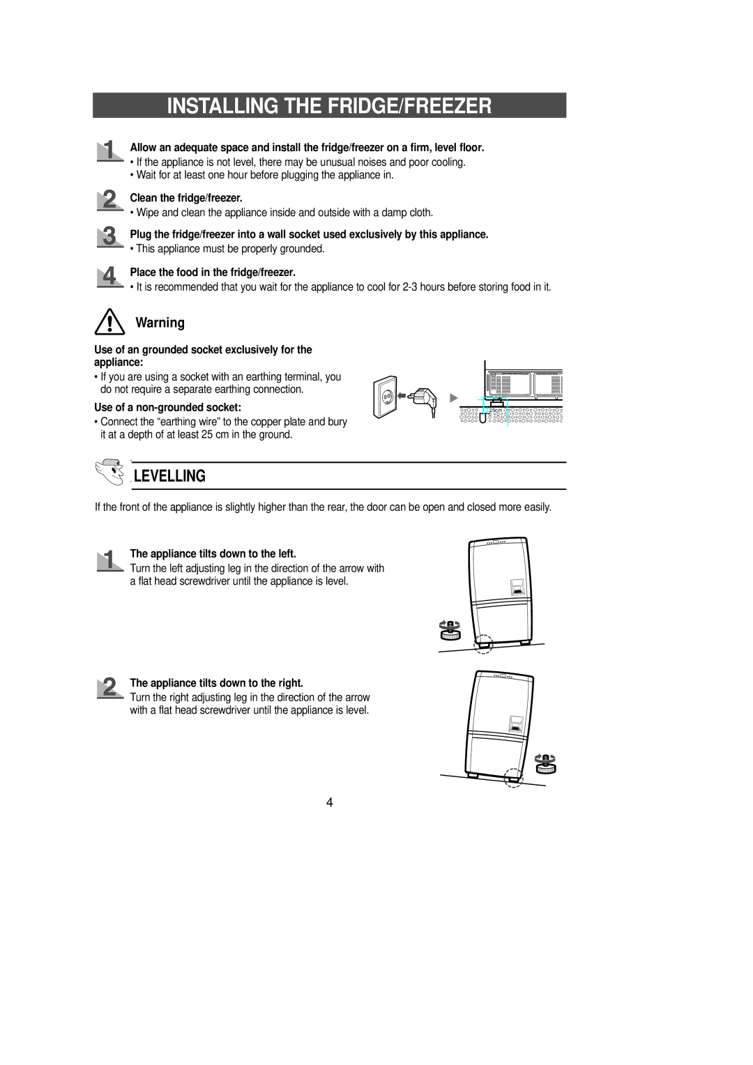 Samsung DA68-01281A manual Installing the FRIDGE/FREEZER 