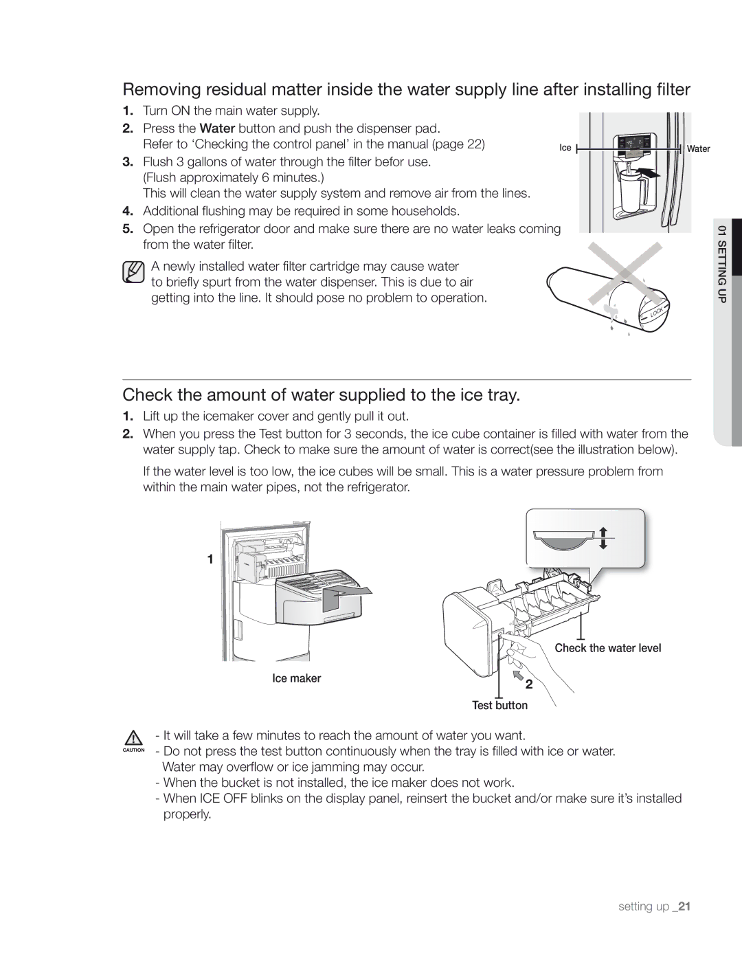 Samsung DA68-01890M user manual Check the amount of water supplied to the ice tray 