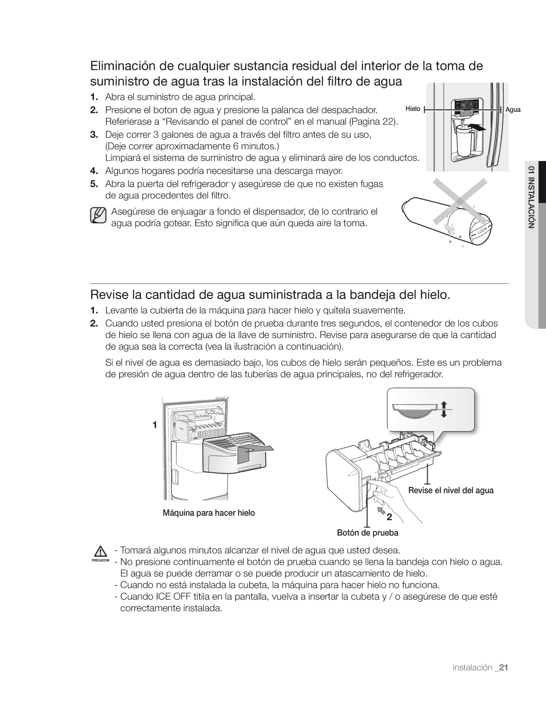 Samsung DA68-01890M user manual Revise el nivel del agua 